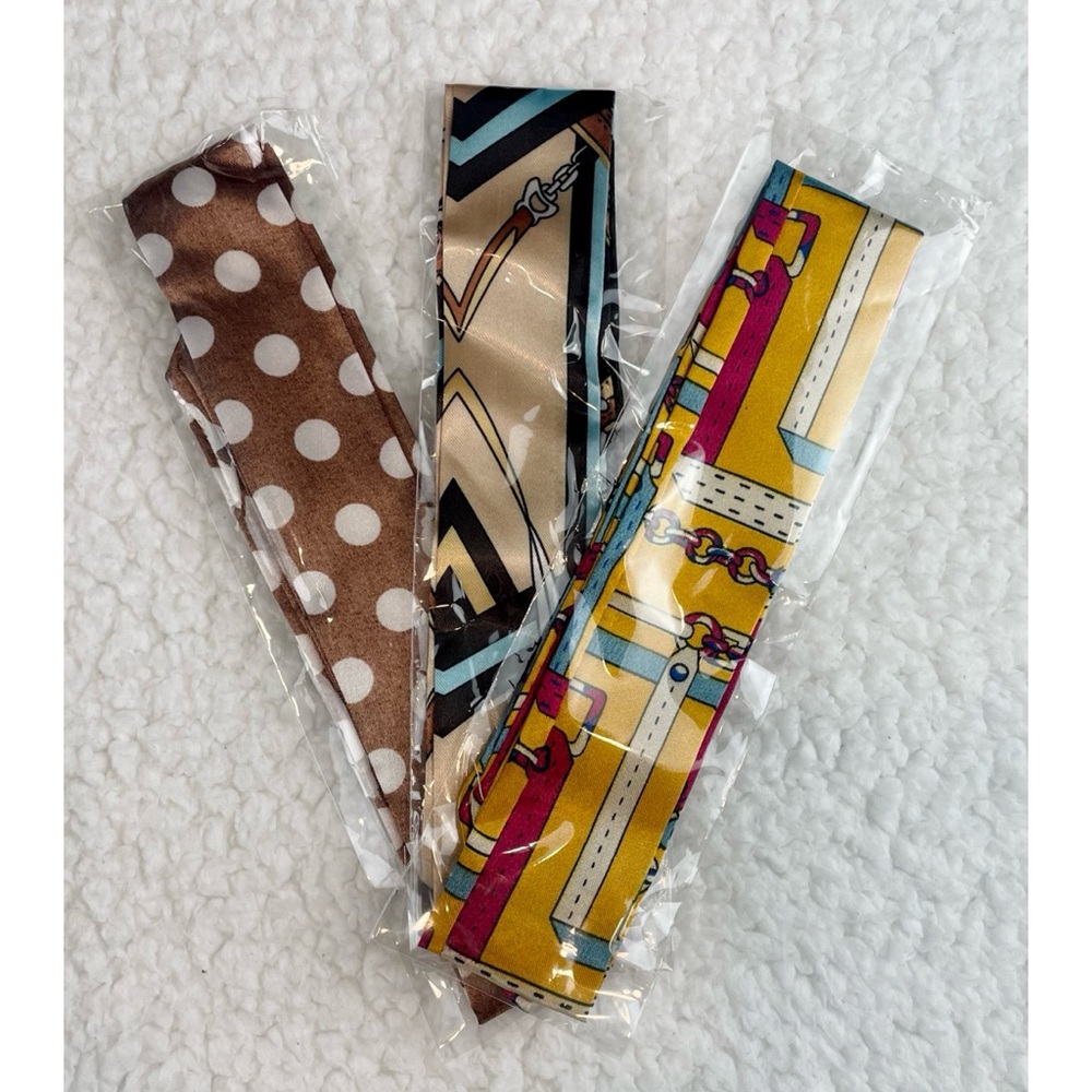 (NWOT) 3-Piece Multicolored Patterned Twilly Scarf Bundle - Picture 13 of 13